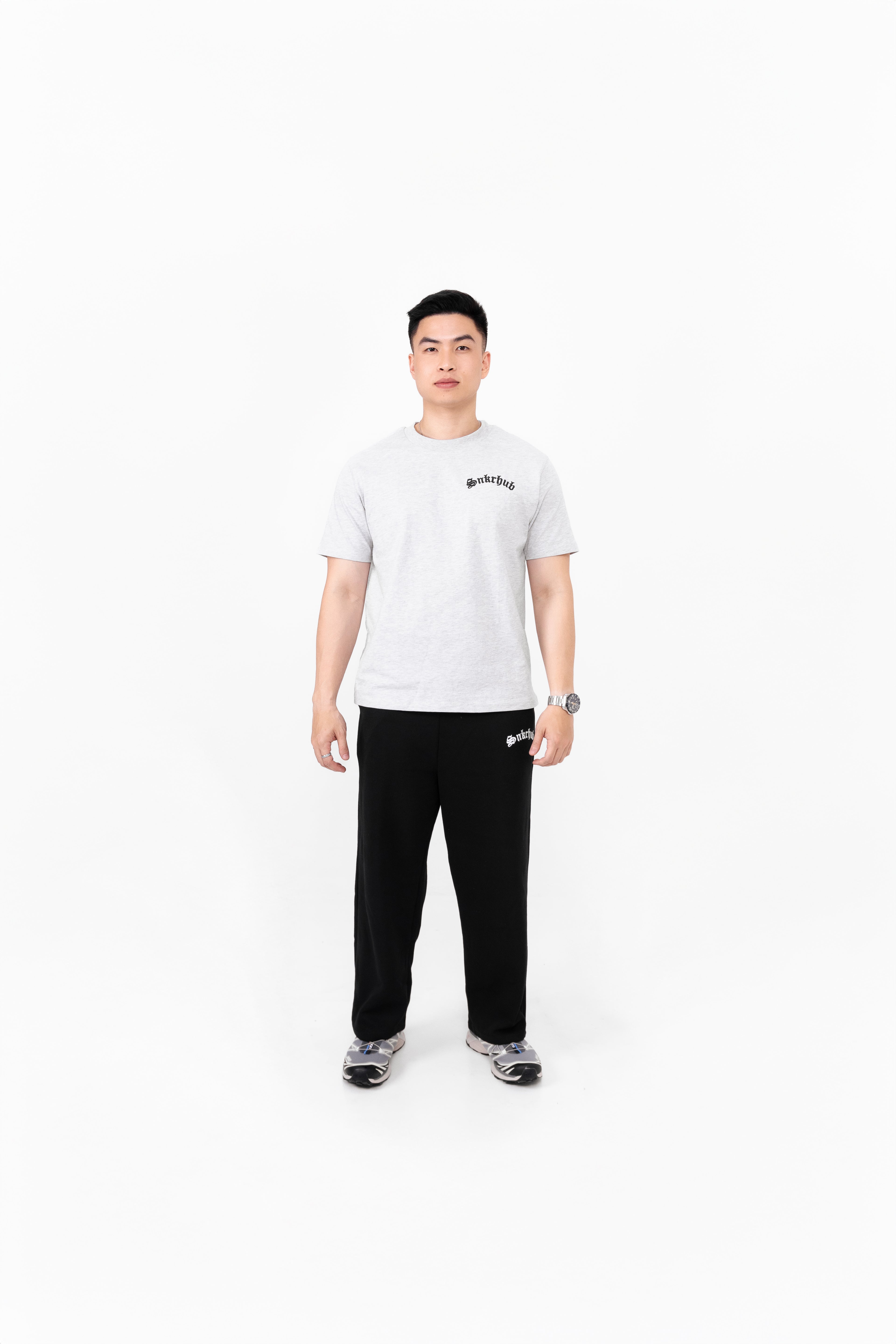 SNKRHUB Old English Boxy Tee – Heather Grey