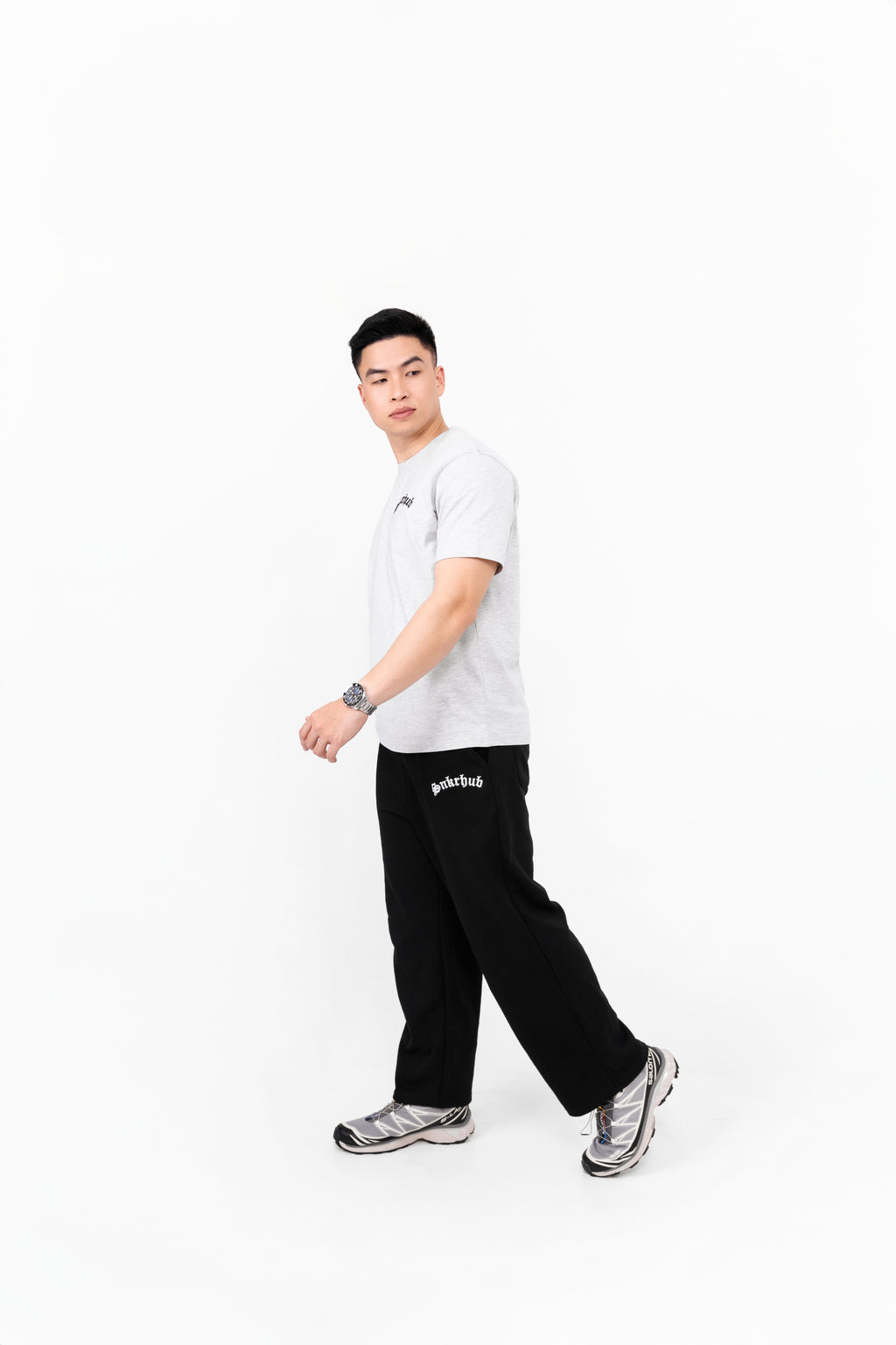SNKRHUB Old English Boxy Tee – Heather Grey